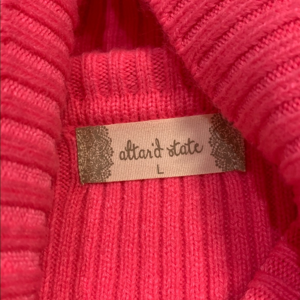 Altar'd State Hot Pink Ribbed Cropped Turtleneck Sweater - Picture 4 of 6